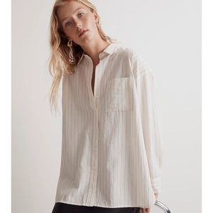 Madewell Signature Poplin Oversized Button-Up Shirt in Stripe Small